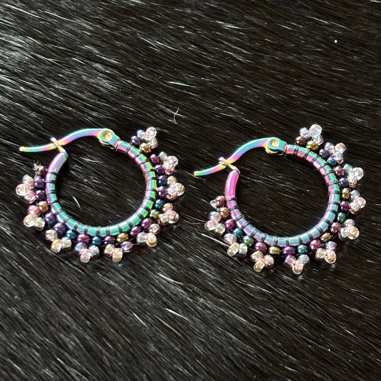 Beaded Pink Chrome Hoop Earrings