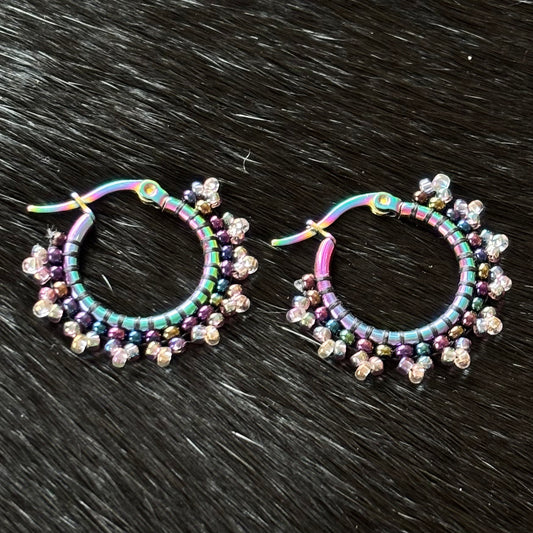 Beaded Pink Chrome Hoop Earrings