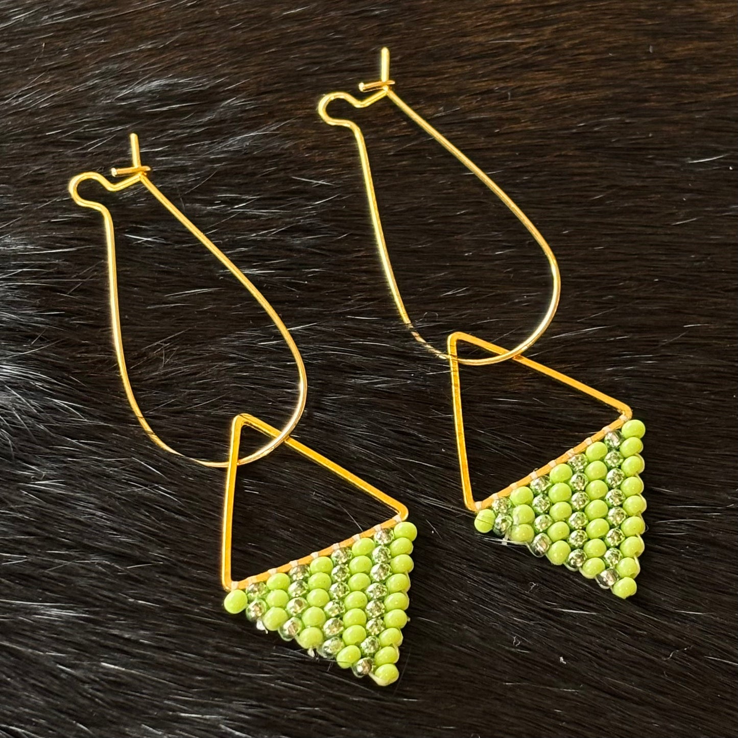Green Stripe Beaded Drop Earrings