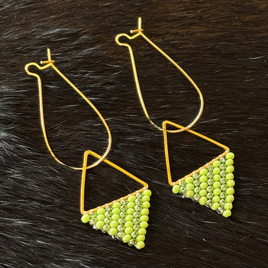 Green Stripe Beaded Drop Earrings