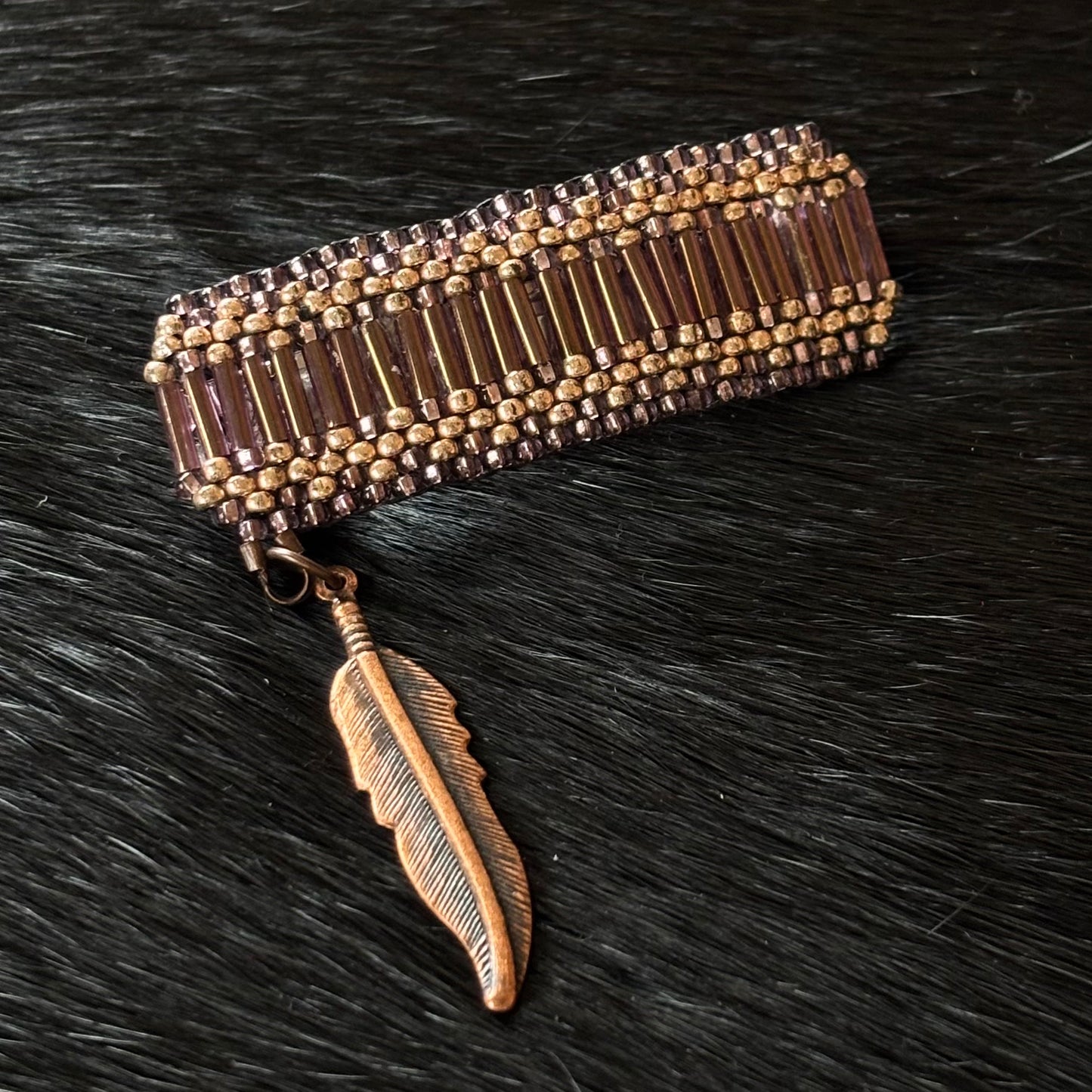 Copper Brick Stitch Hair Clip