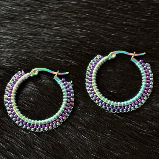 Blue Chrome Hoop Earrings