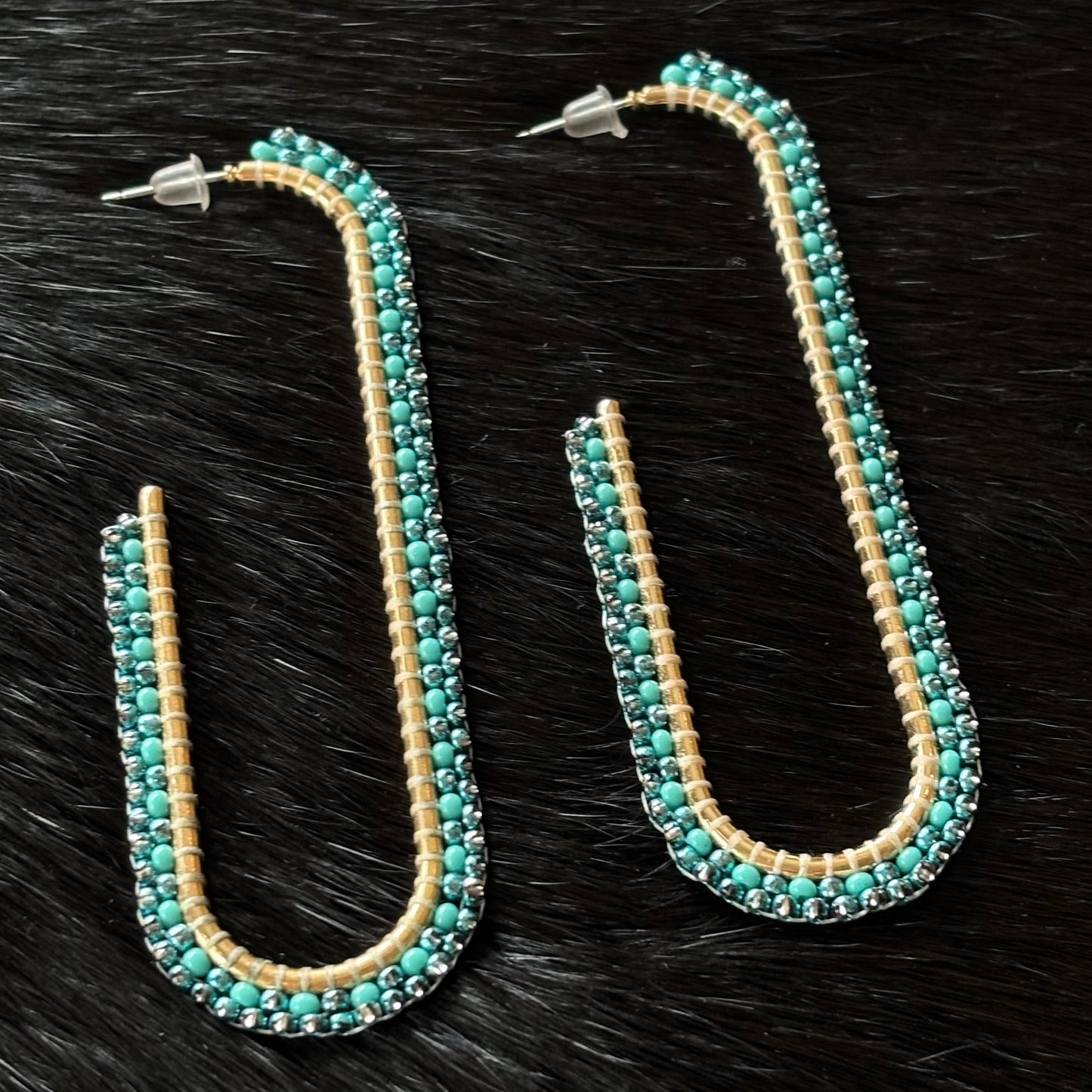 Beaded Turquoise Drop Hoop Earrings