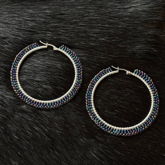 Chrome Beaded Hoop Earrings
