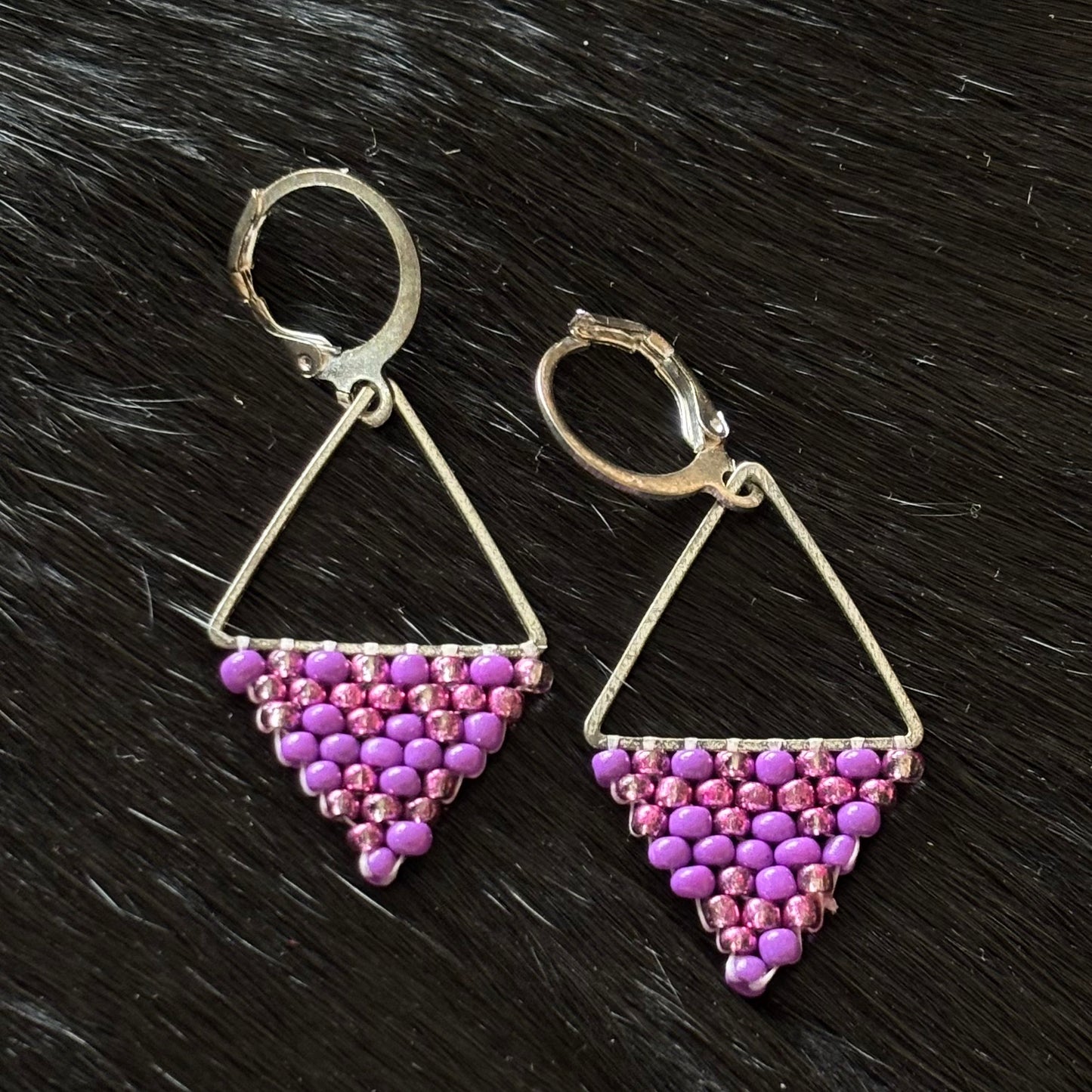 Purple Beaded Drop Earrings