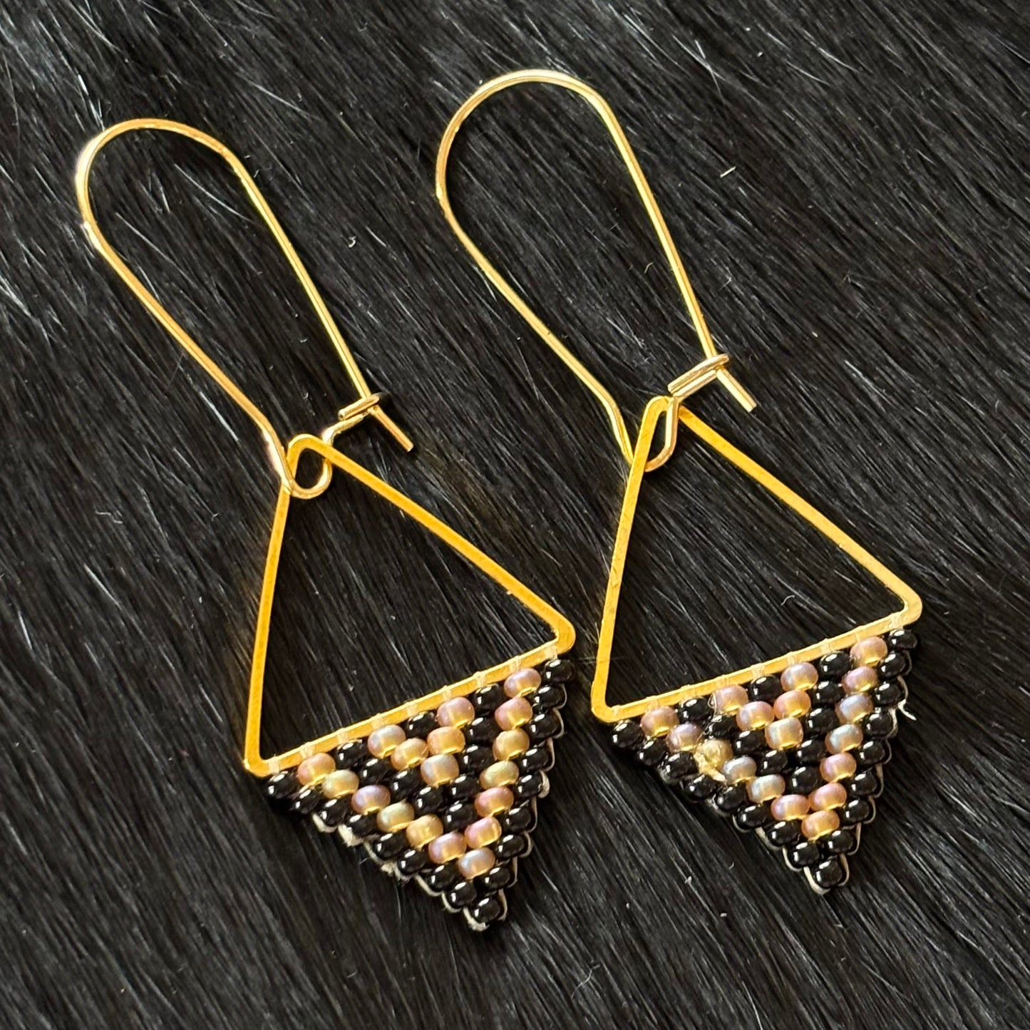 Black Chevron Beaded Drop Earrings