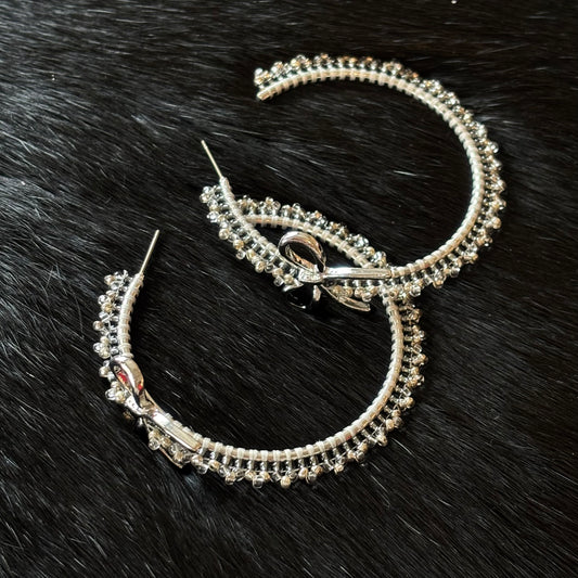 Silver Bow Beaded Hoop Earrings