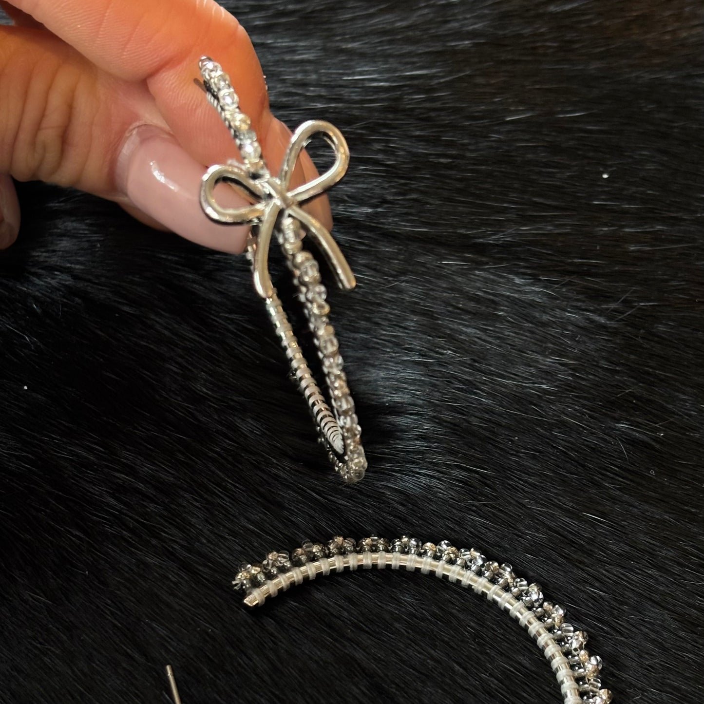 Silver Bow Beaded Hoop Earrings