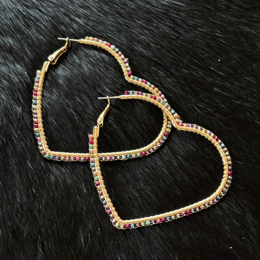 Beaded Heart Hoop Earrings