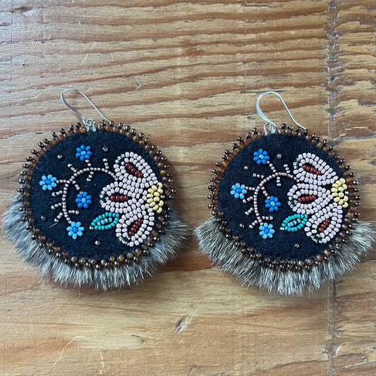 Rabbit Fur Floral Flat Stitch Earrings