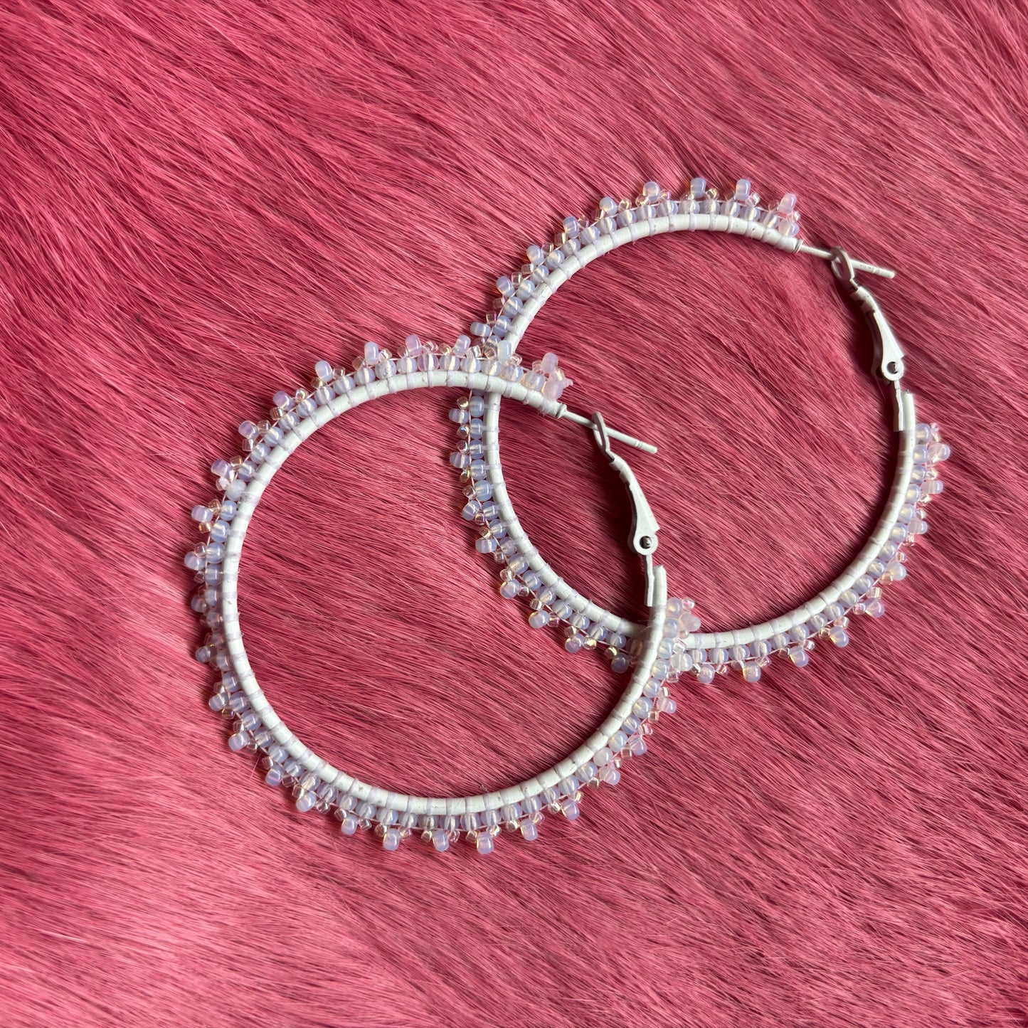 White Beaded Hoop Earrings