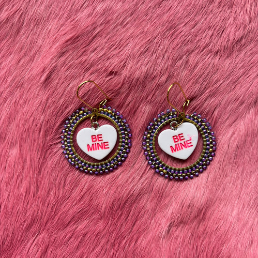 'Be Mine' Purple Dangle Hoop Earrings