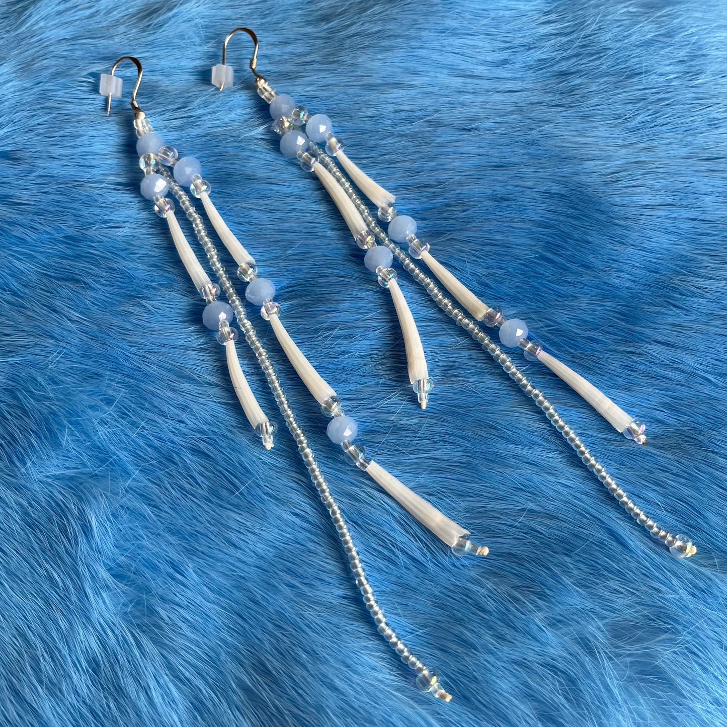 Blue Dentalium Shell Drop Earring