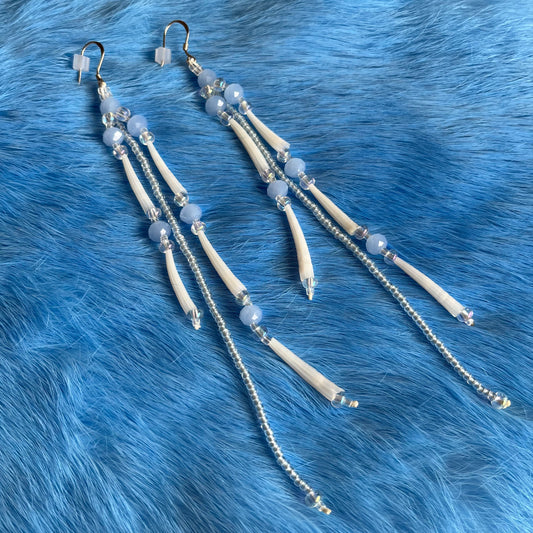 Blue Dentalium Shell Drop Earring