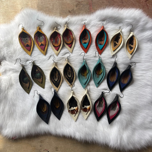 Tear Drop Hide Feather Earrings | Rebecca Maracle