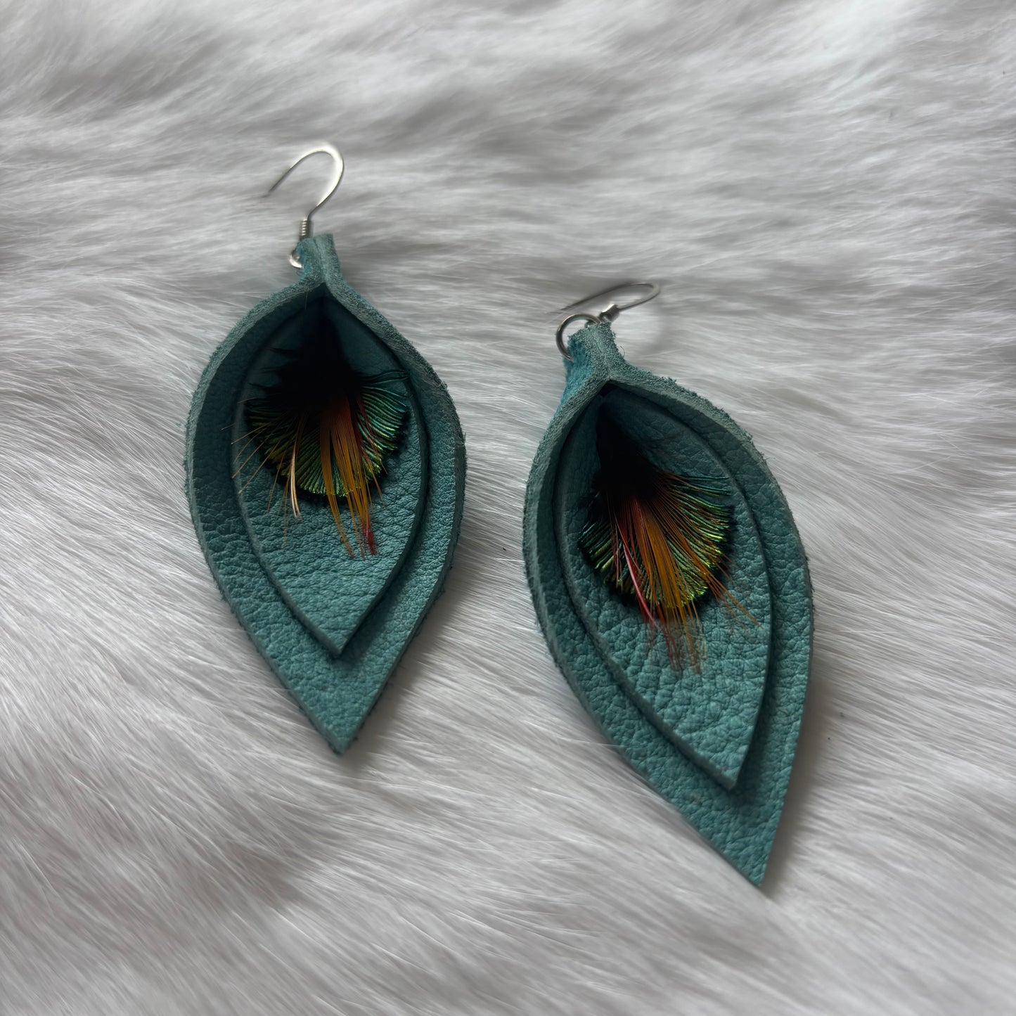 Tear Drop Hide Feather Earrings | Rebecca Maracle
