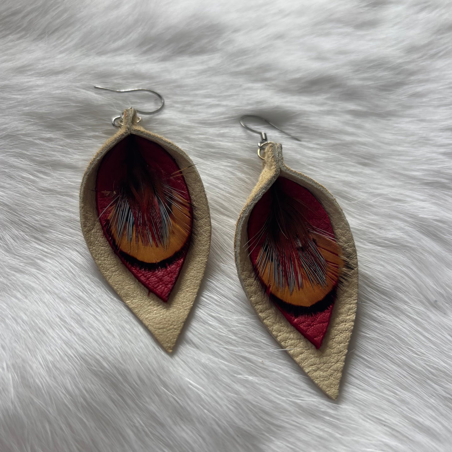 Tear Drop Hide Feather Earrings | Rebecca Maracle