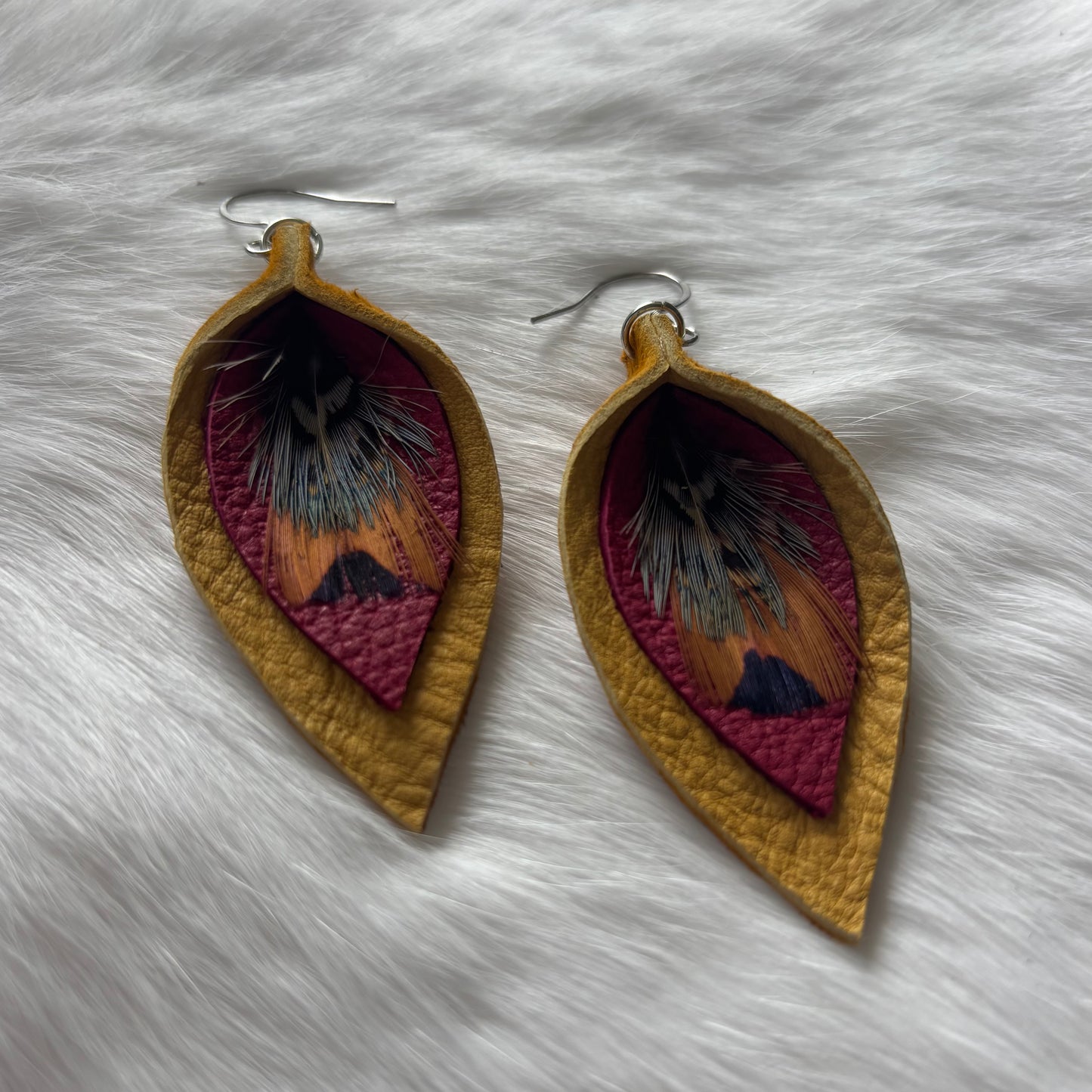 Tear Drop Hide Feather Earrings | Rebecca Maracle