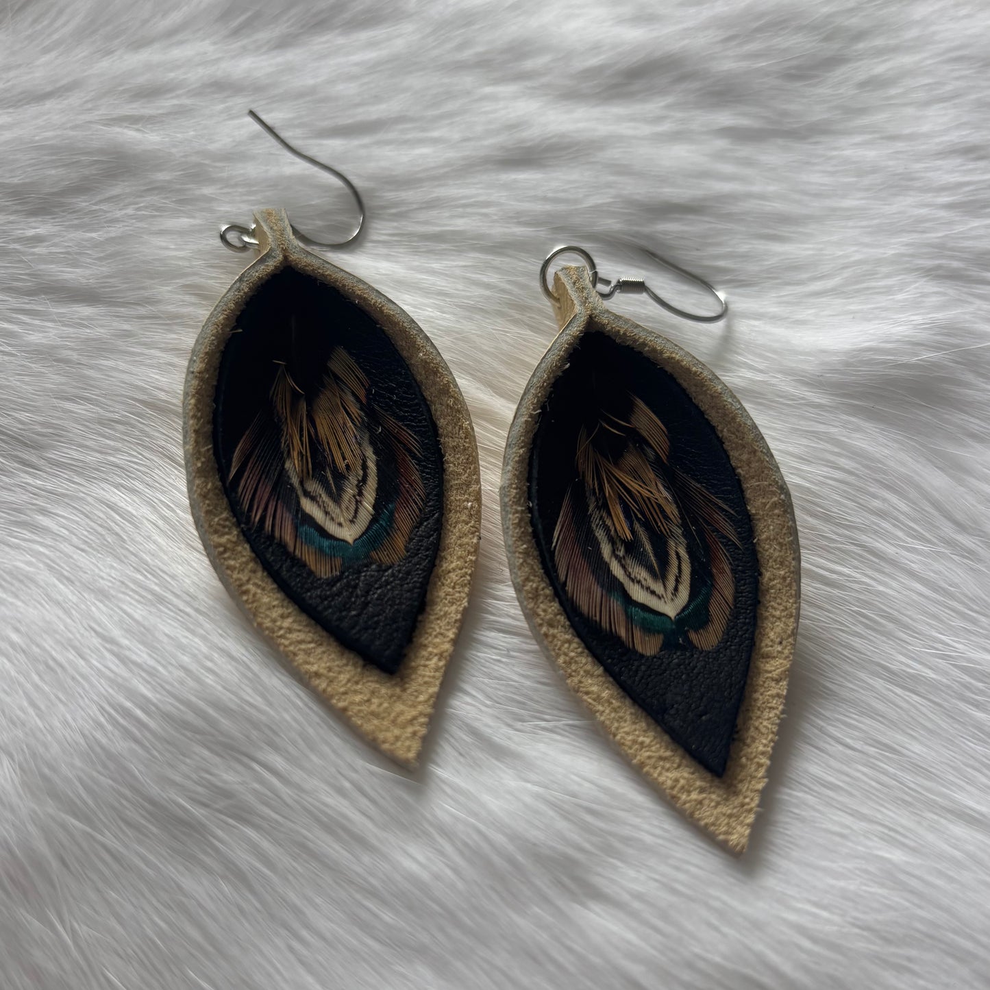 Tear Drop Hide Feather Earrings | Rebecca Maracle