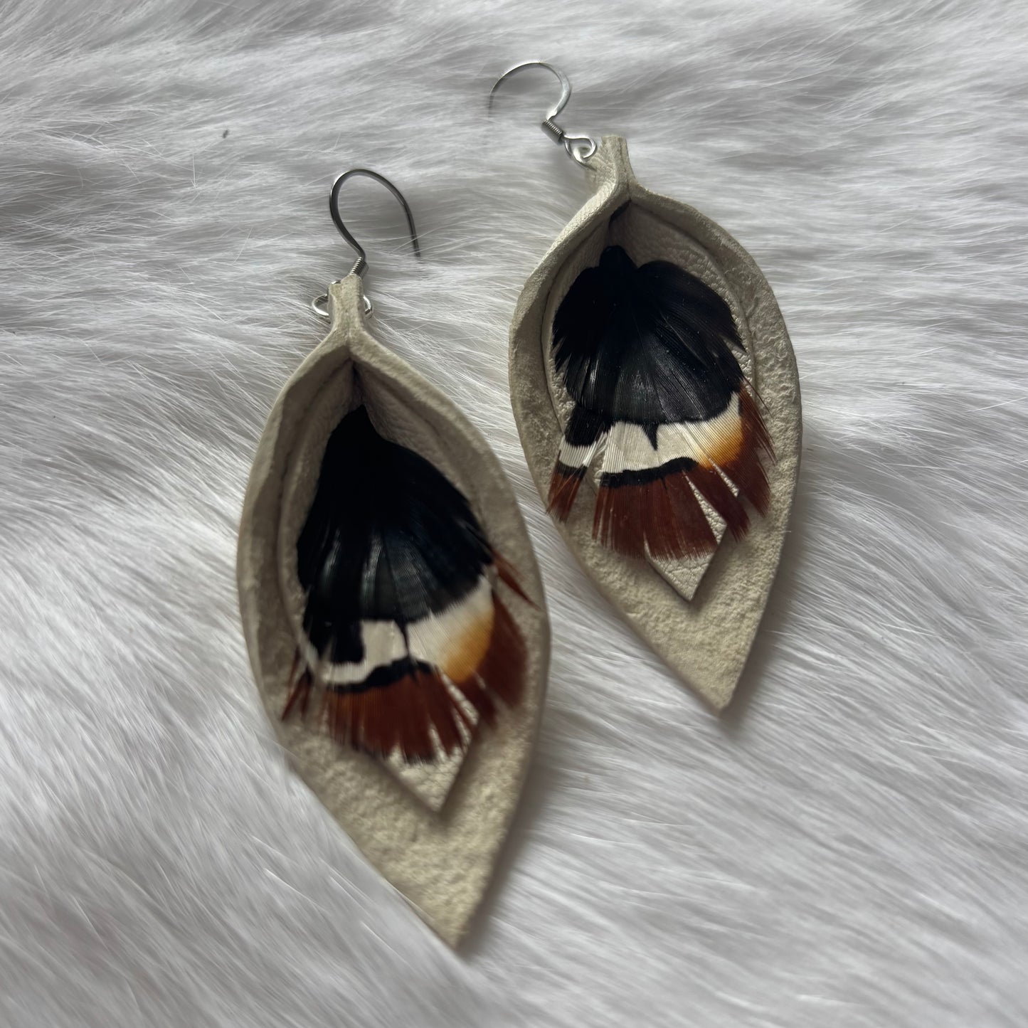 Tear Drop Hide Feather Earrings | Rebecca Maracle