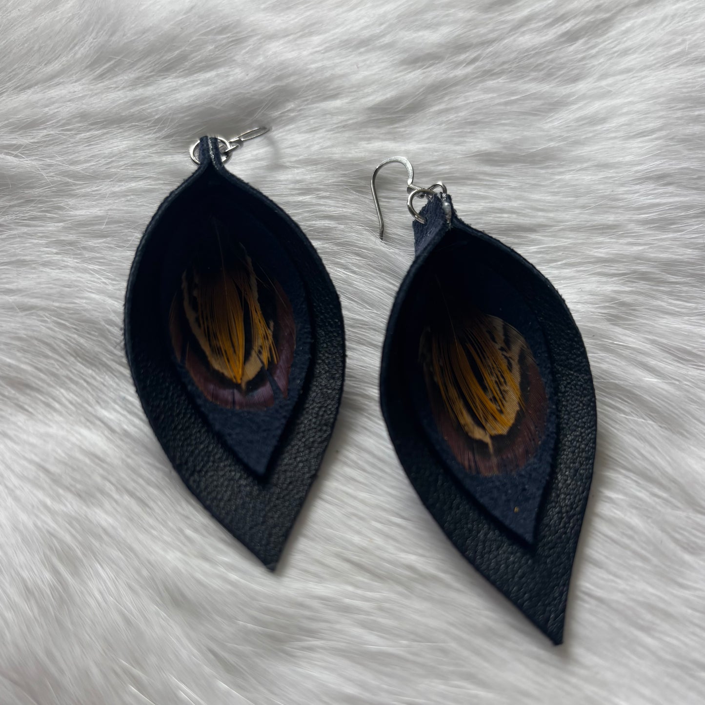 Tear Drop Hide Feather Earrings | Rebecca Maracle