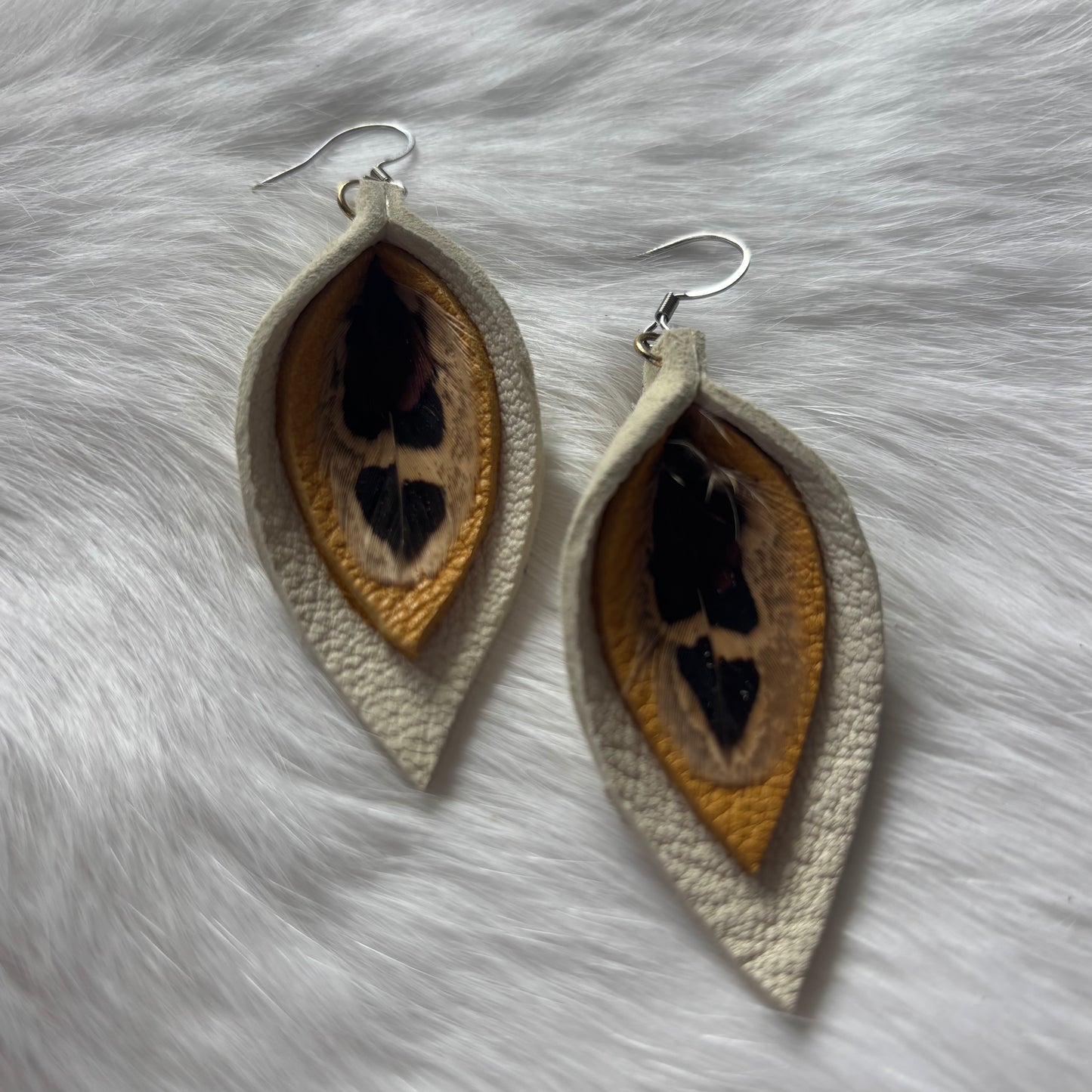 Tear Drop Hide Feather Earrings | Rebecca Maracle