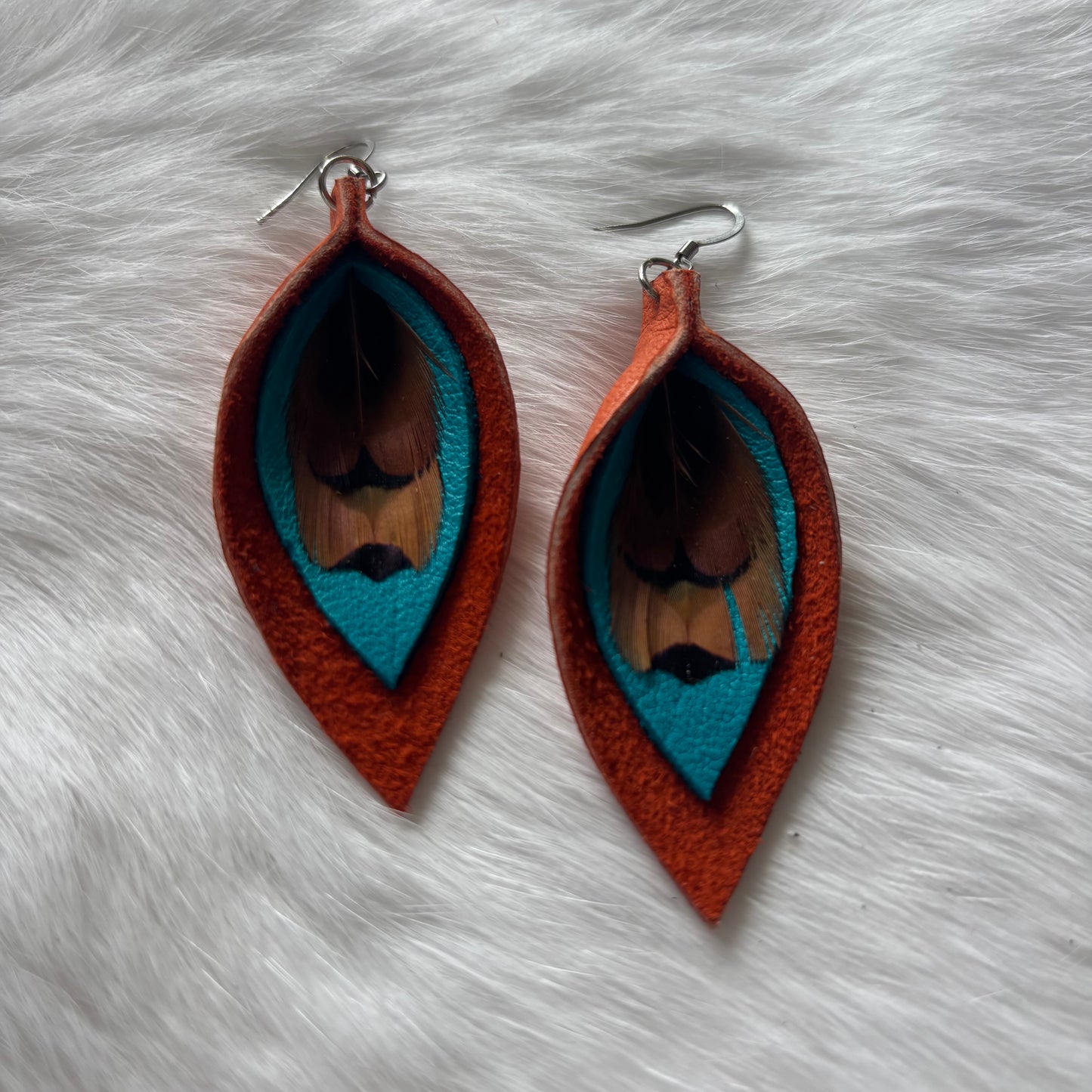 Tear Drop Hide Feather Earrings | Rebecca Maracle