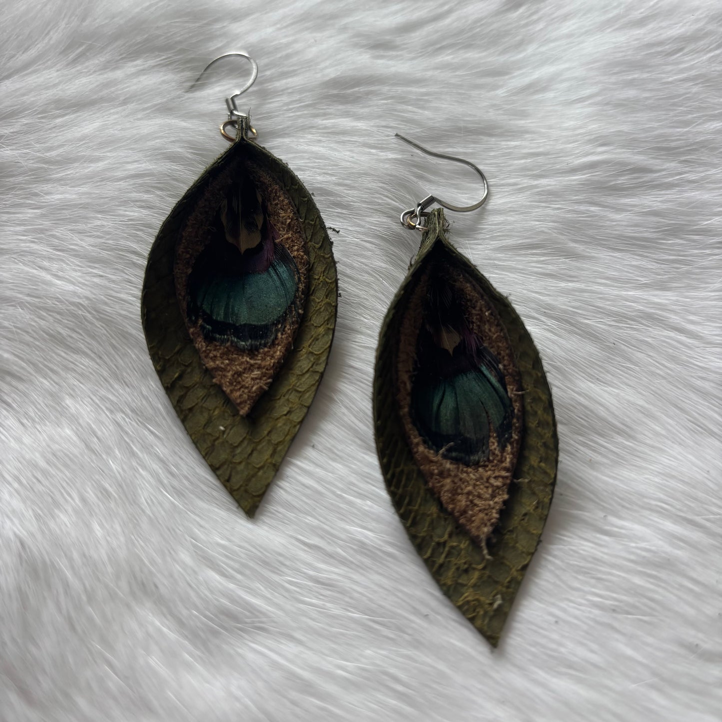 Tear Drop Hide Feather Earrings | Rebecca Maracle