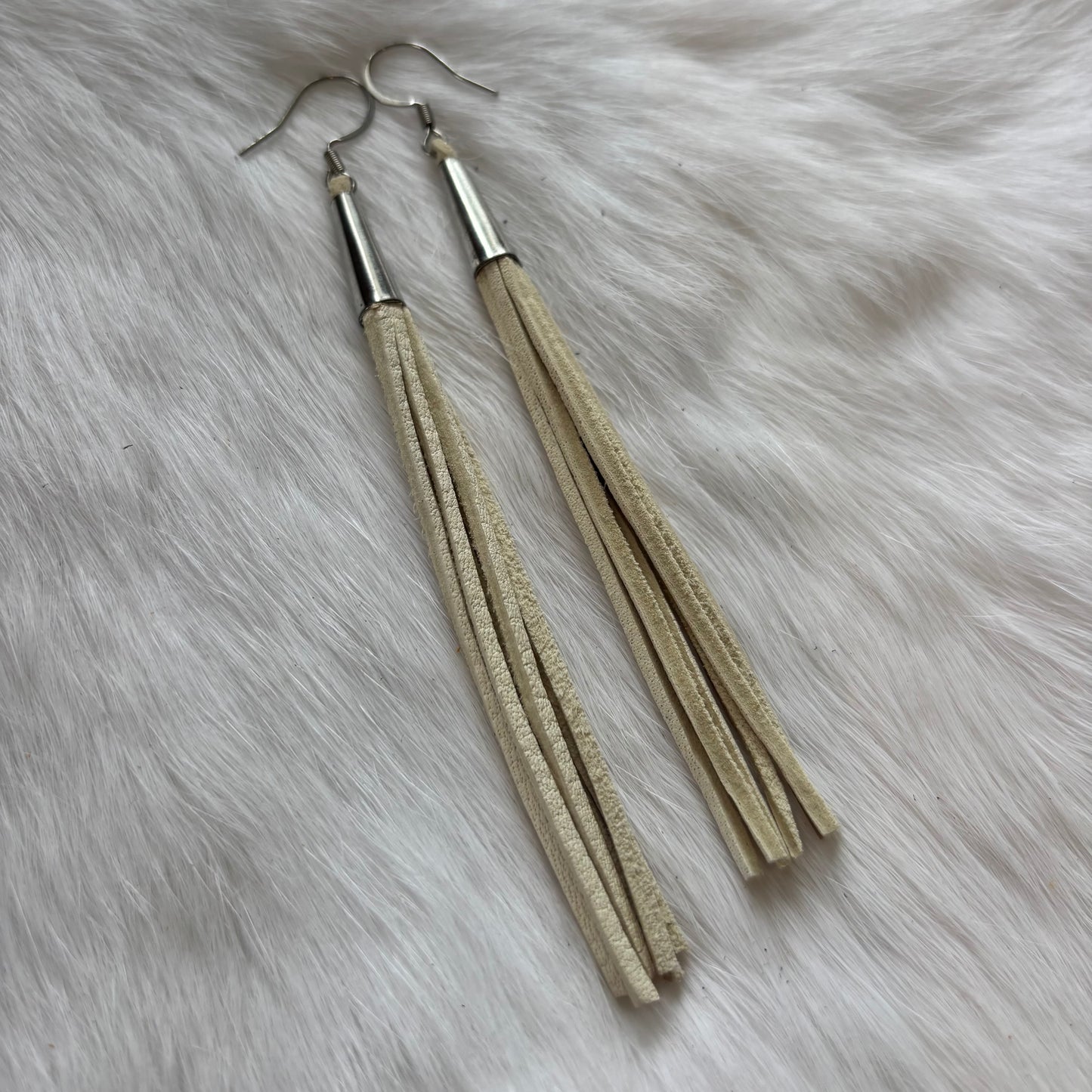 Deerskin Leather Thin Fringe Earrings with Cones