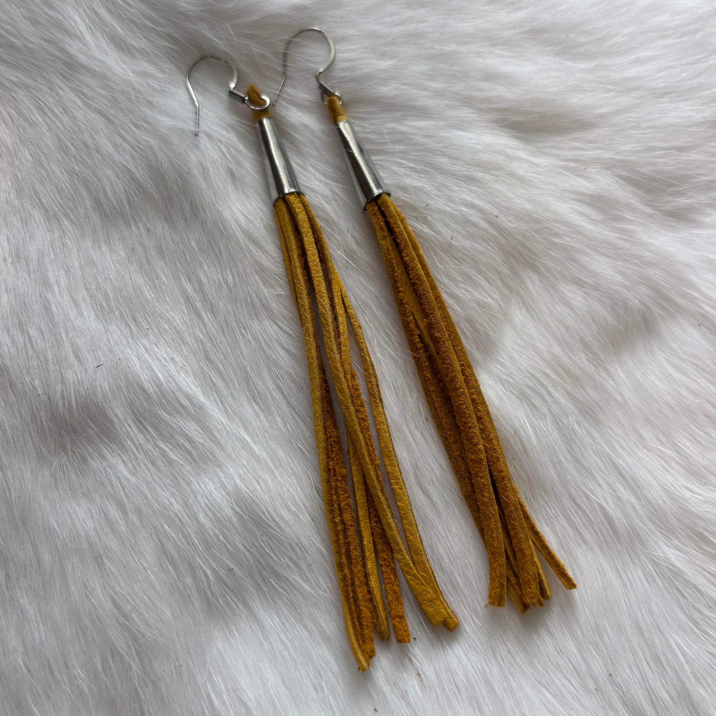 Deerskin Leather Thin Fringe Earrings with Cones