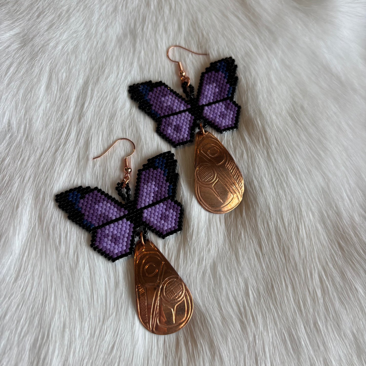 Purple Butterfly Copper Hummingbird Earrings