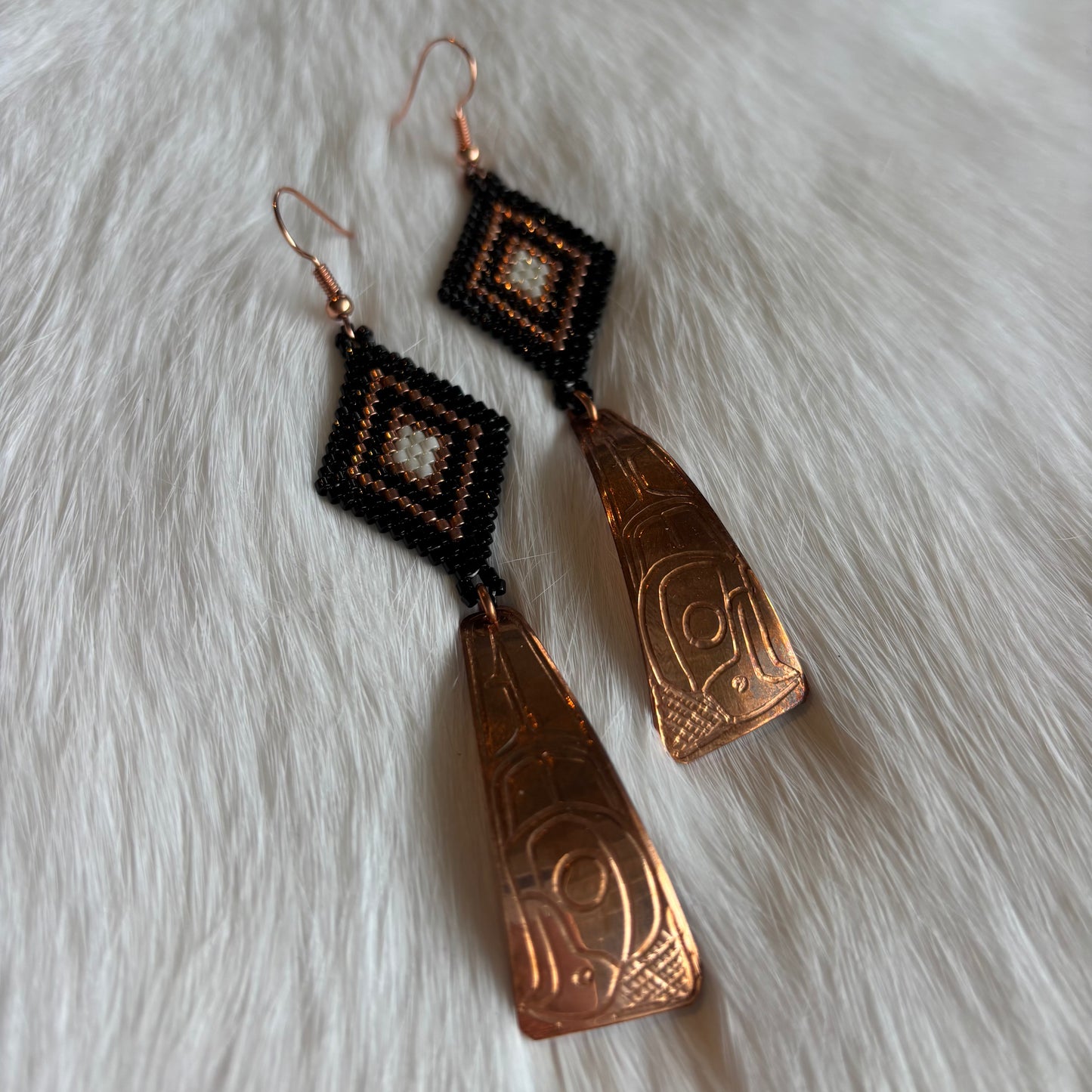 Black Copper Eagle Beaded Earrings