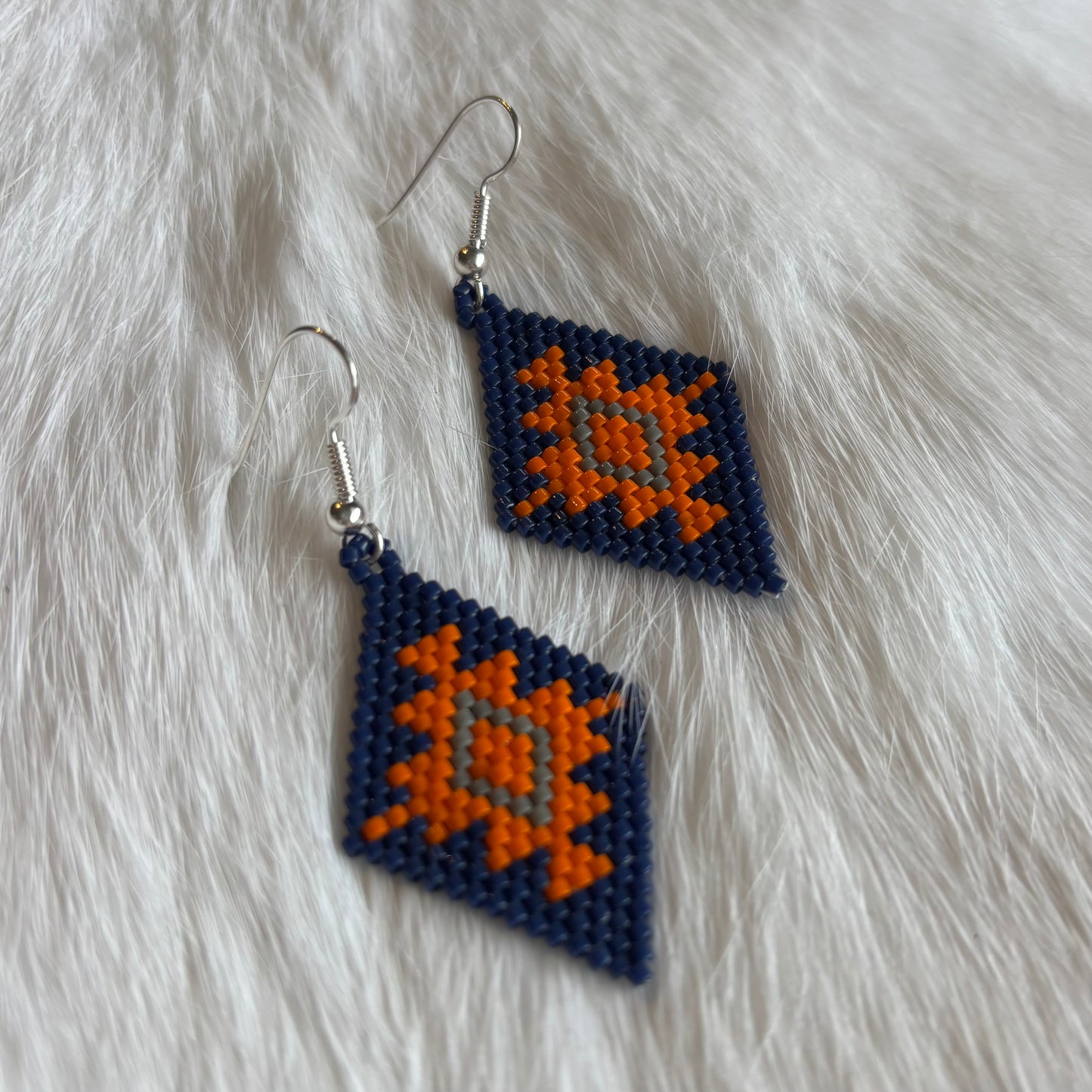 Orange + Blue Beaded Diamond Earrings