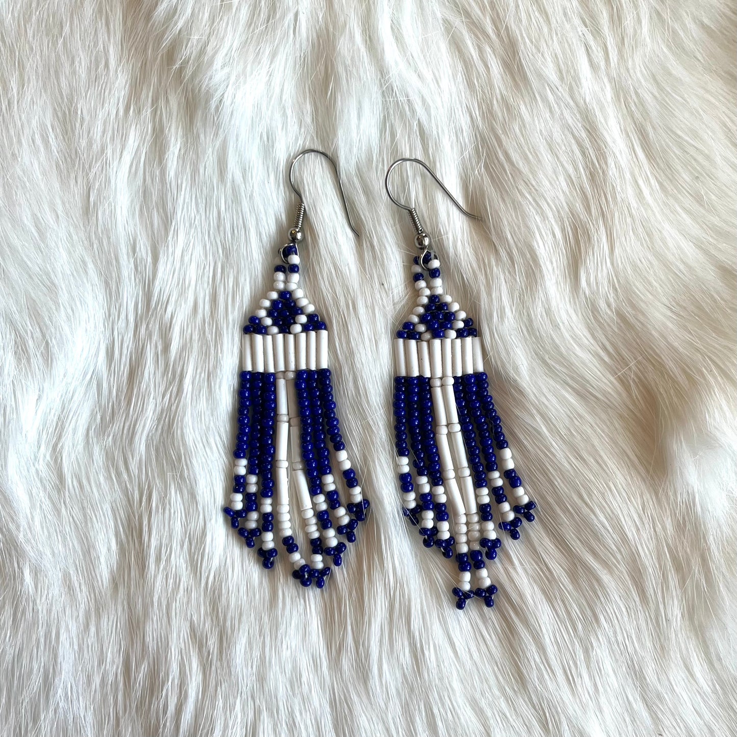 Blue and White Fringe Earrings