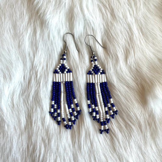 Blue and White Fringe Earrings