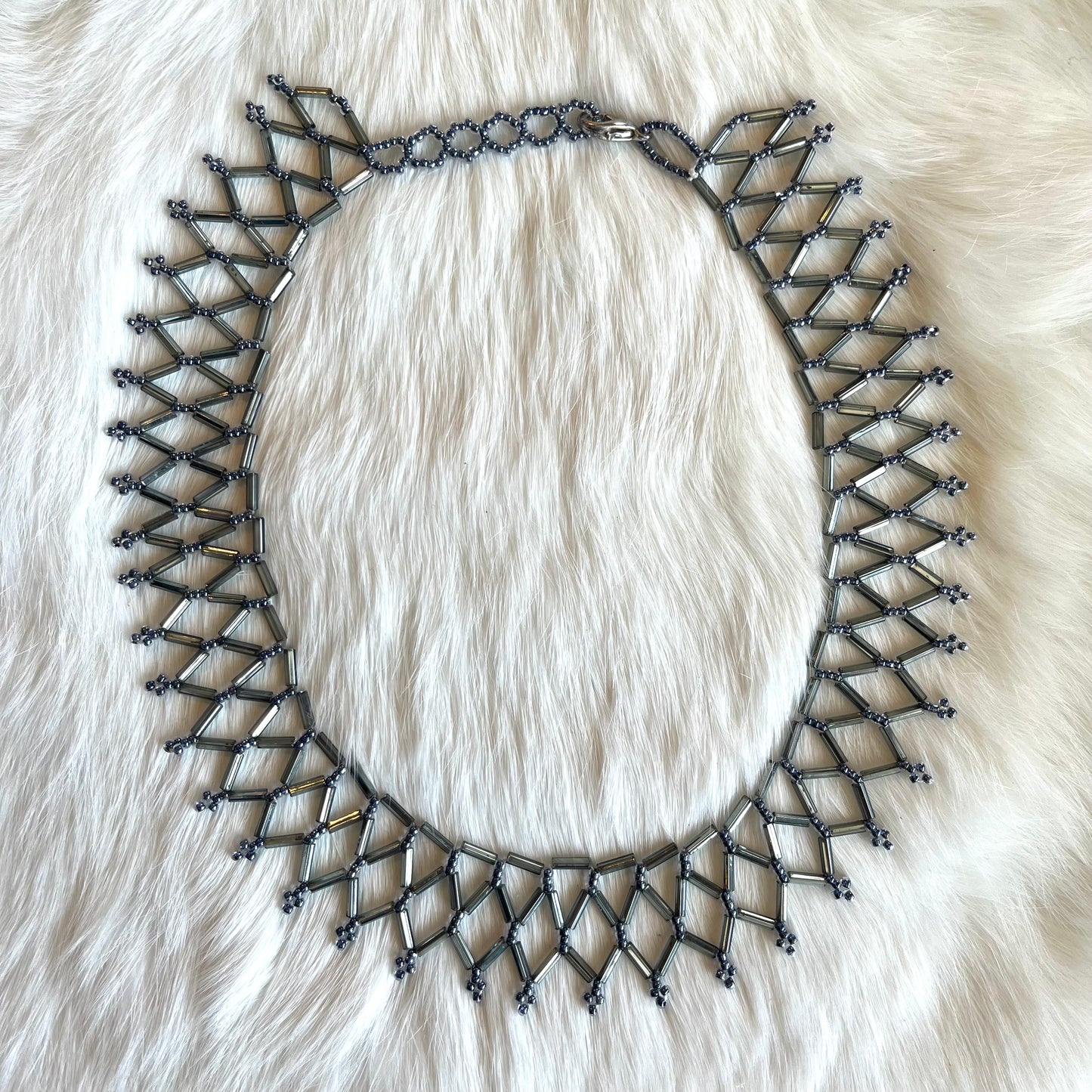 Grey Pointed Bugle Necklace