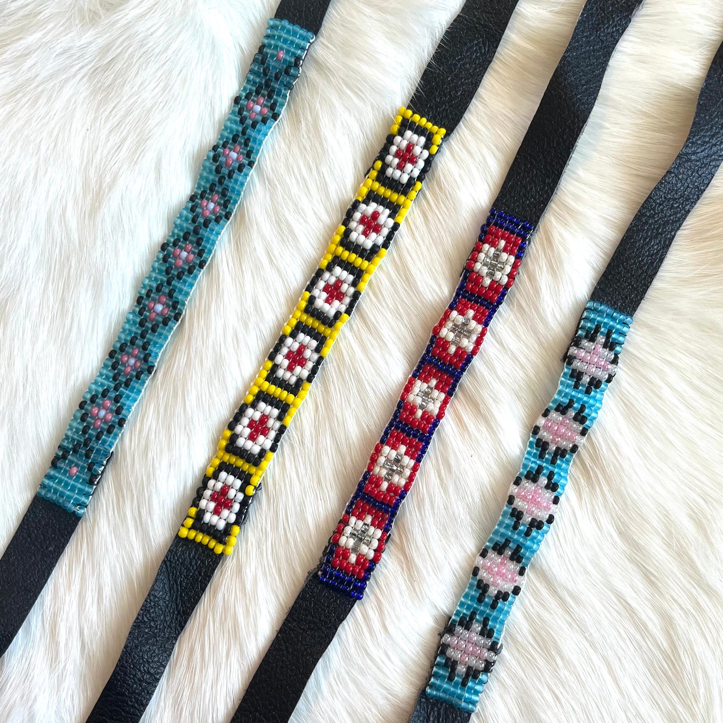 Black Leather Seed Bead Bracelets