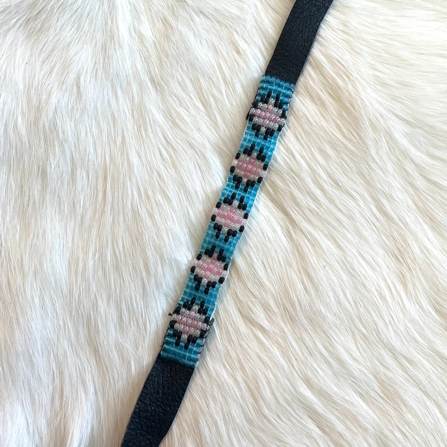 Black Leather Seed Bead Bracelets