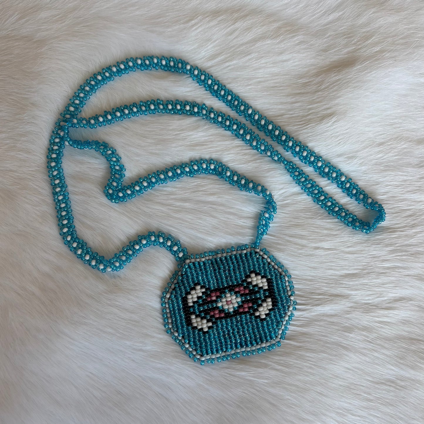 Blue and Pink Beaded Pendant Necklace