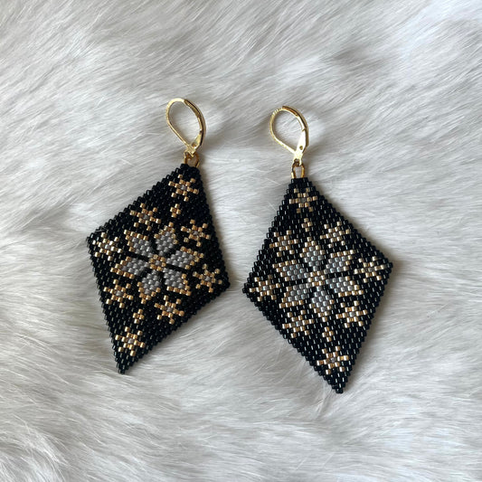 Purple and Black Snowflake Earrings