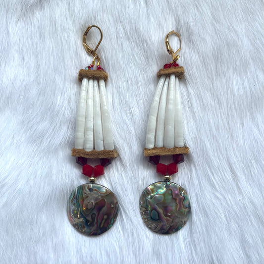 Red Dentalium Shell Earrings