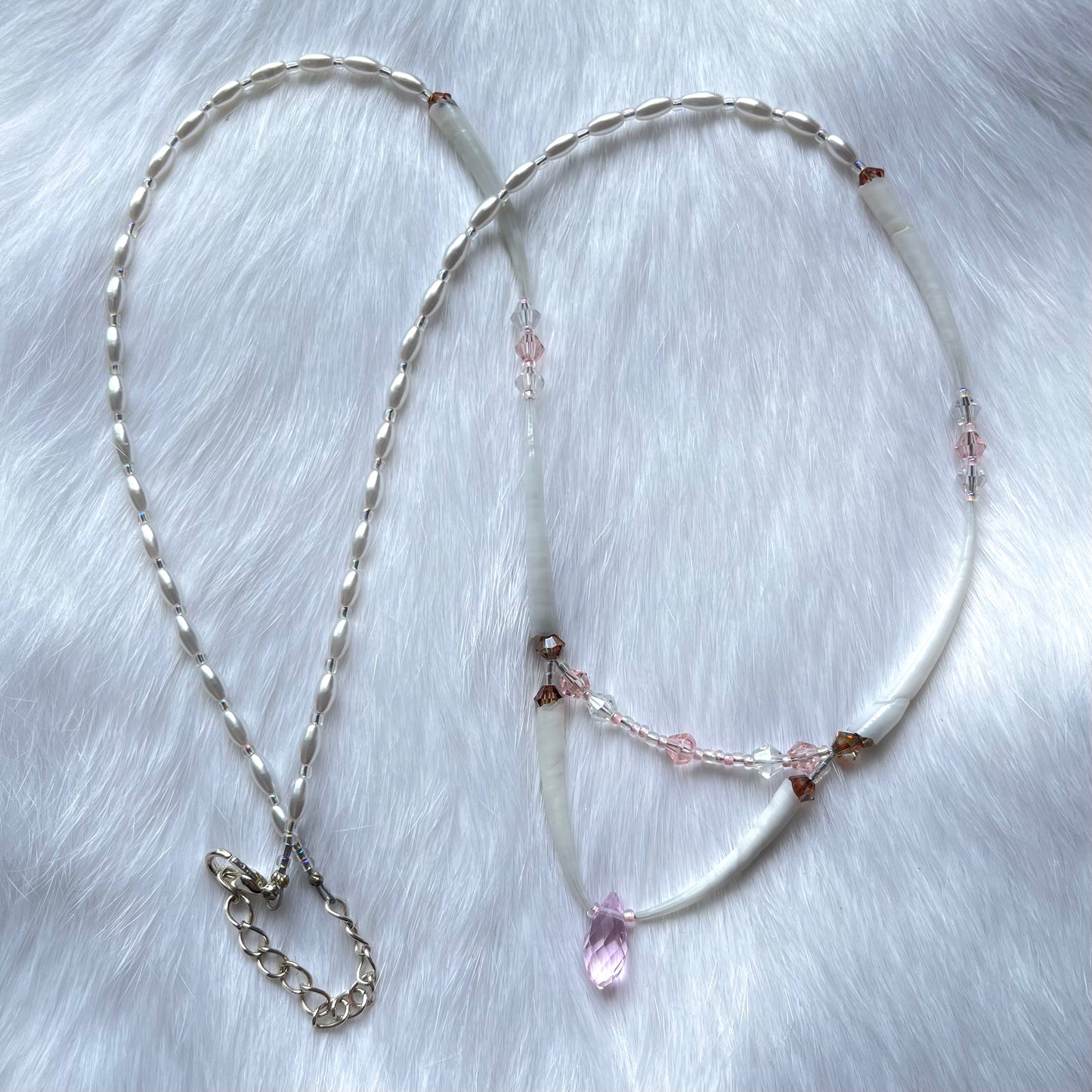 Pink Crystal Dentalium Necklace