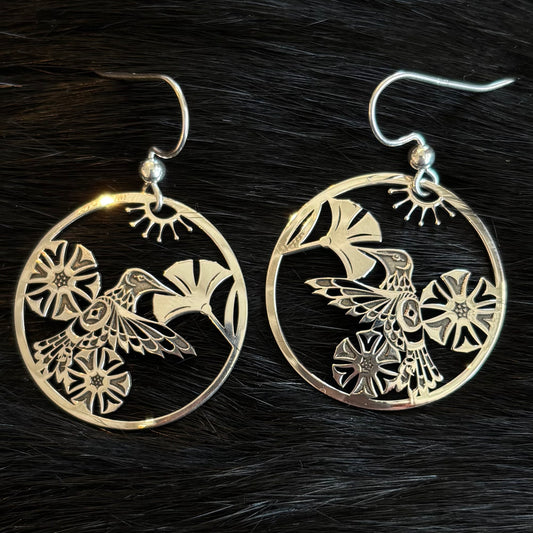 "Hummingbird Garden" Silver Dangle Earrings - Gina Mae Schubert