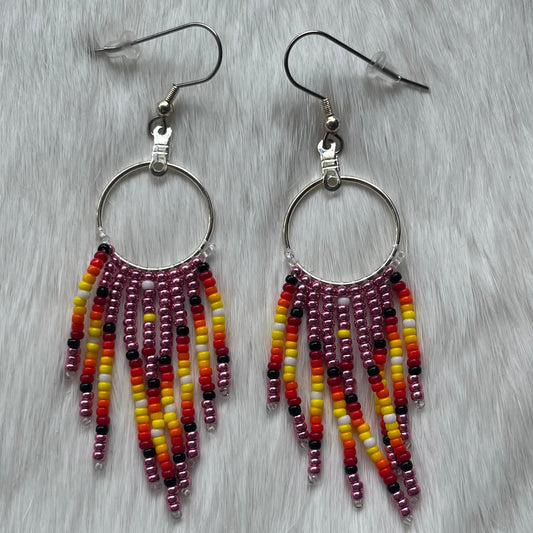 Silver Plated Hoops with Pink and Fire Coloured Fringe (20mm)