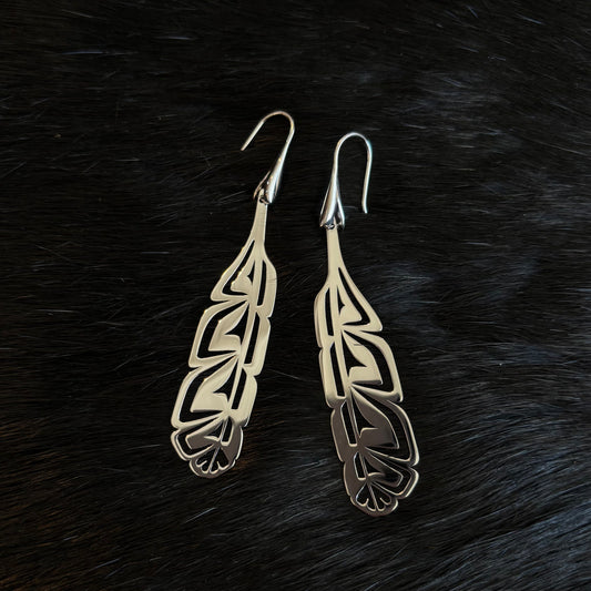 "Manifesto Feather" Large Silver Dangle Earrings - Gina Mae Schubert