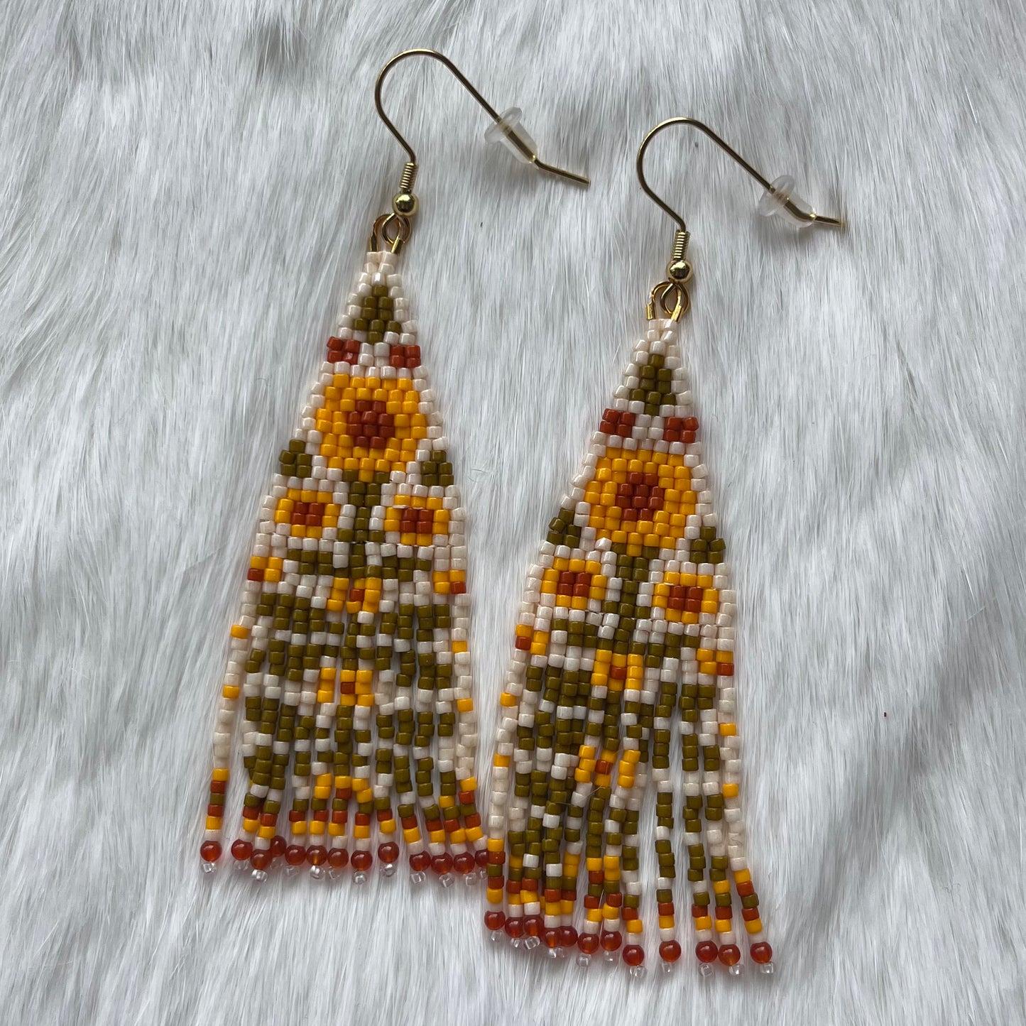 Flower Child Earrings with Orange Flower and 2mm Carnelian Tips