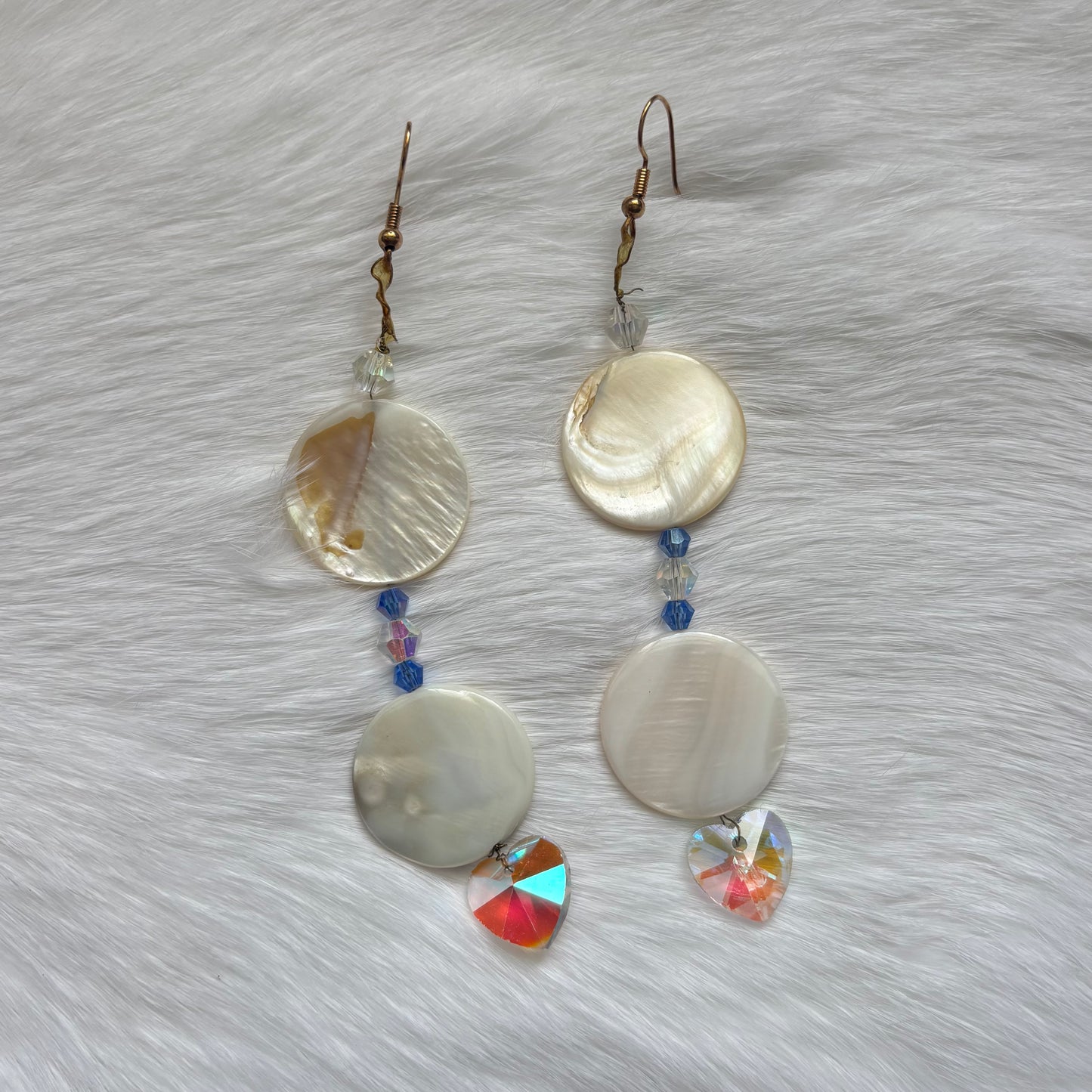 Shell Double Drop Earrings with Heart Crystals