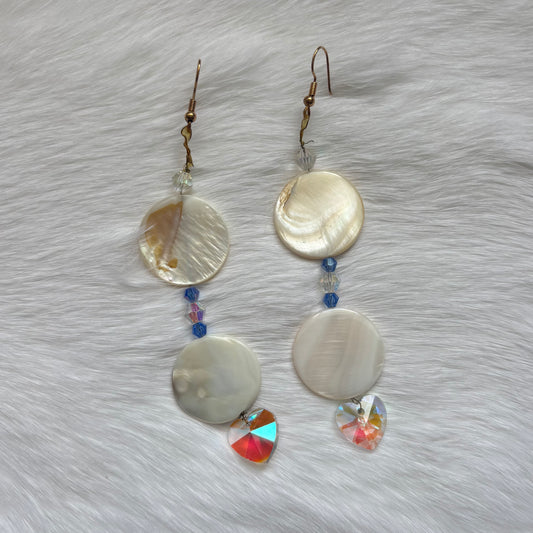 Shell Double Drop Earrings with Heart Crystals