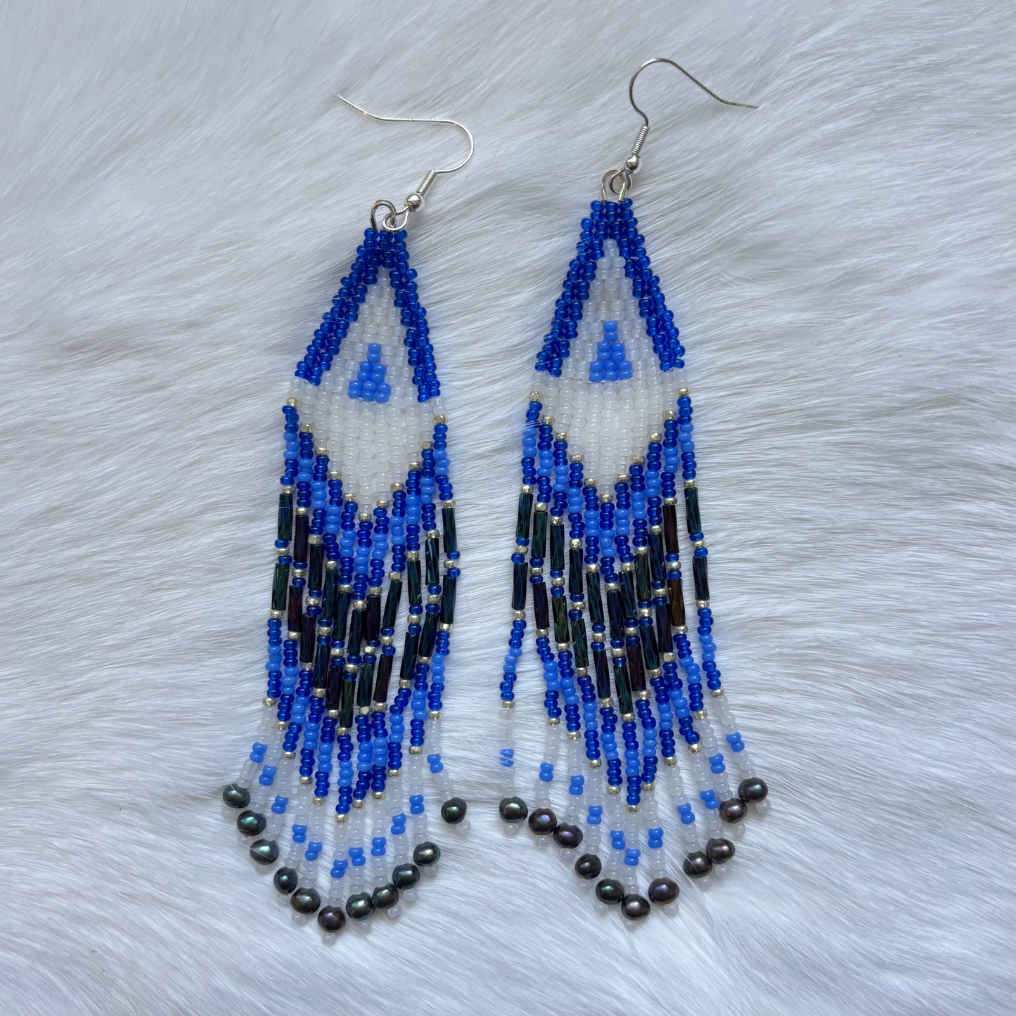 Dark Blue Fringe Earrings
