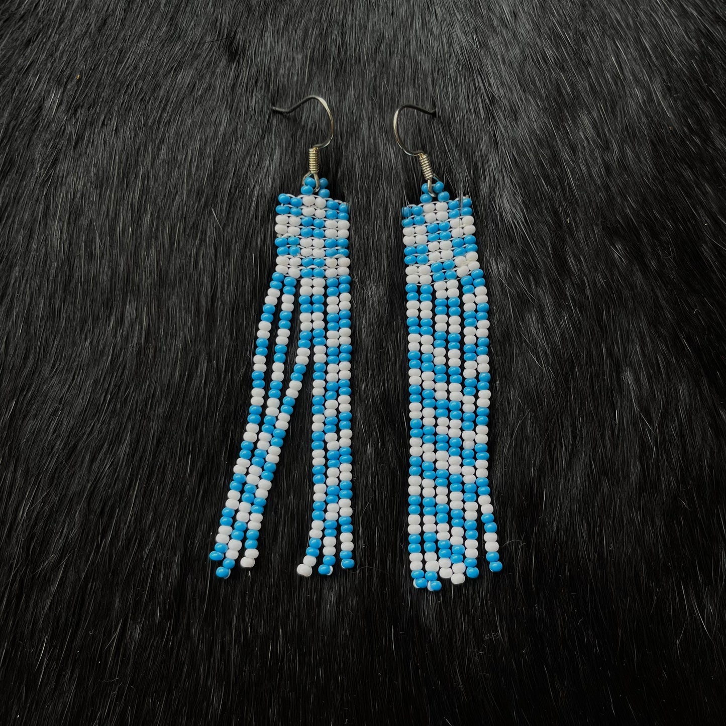 Blue and White Checkered Earrings